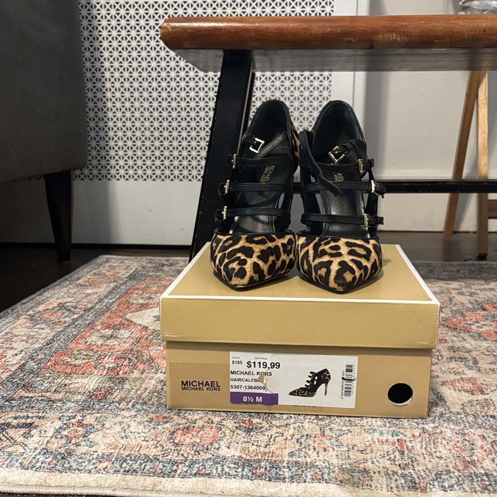 Michael Kors Black and Leopard Print Heels